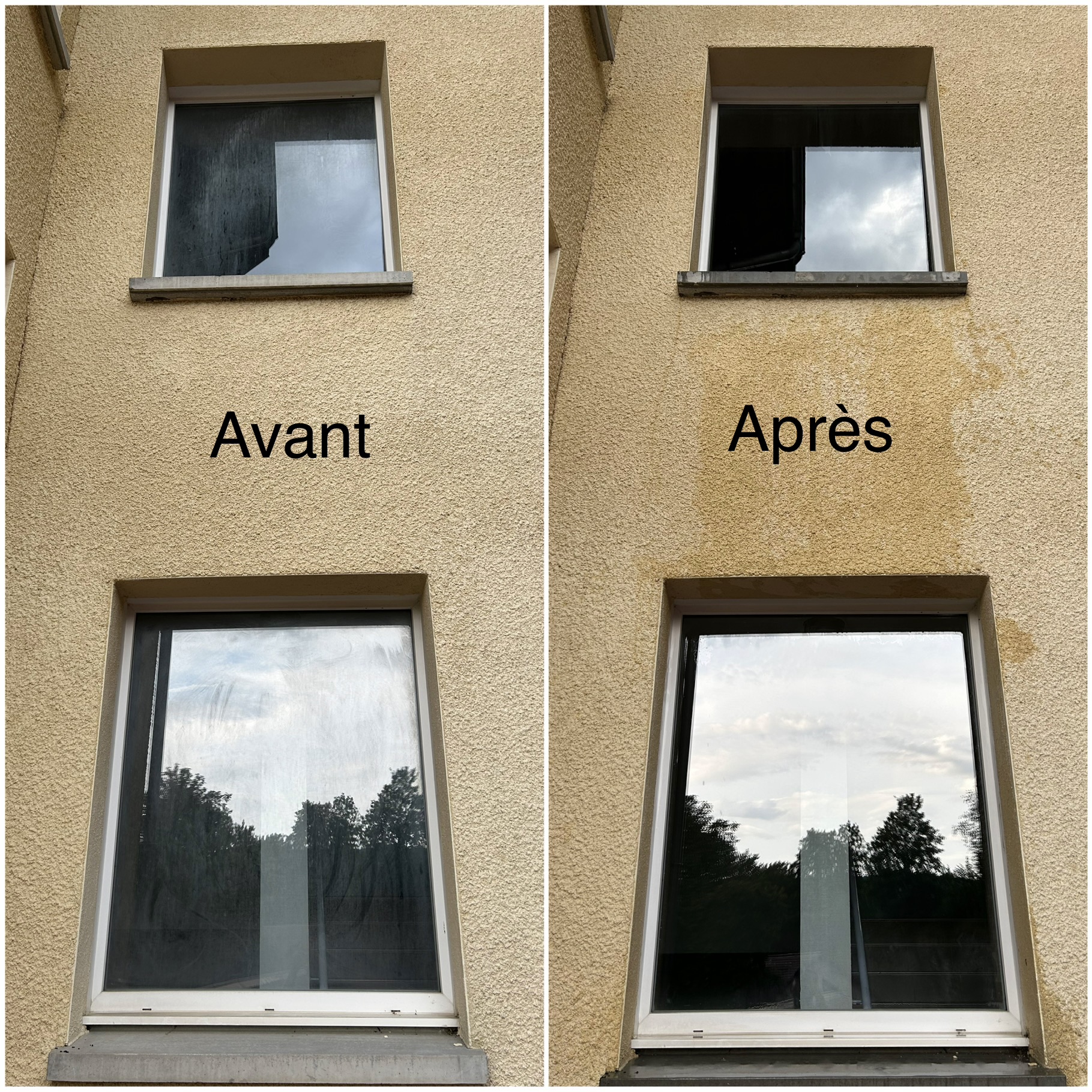 Nettoyage des vitres — avant / après